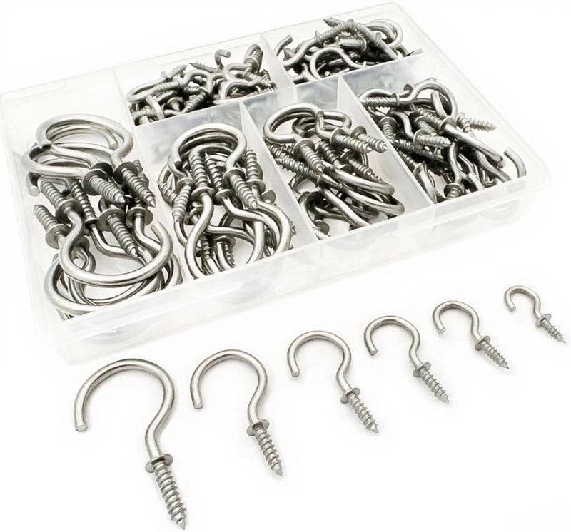 ANDILIKE 125 PCS 6 Sizes Screw in Hooks,Silver Screw Cup Hooks for Hanging Plants,Decorations,kitchenware and DIY Crafts,(1/2",5/8",3/4",5/8“,7/8”,1”,1-1/4“) - Image 1